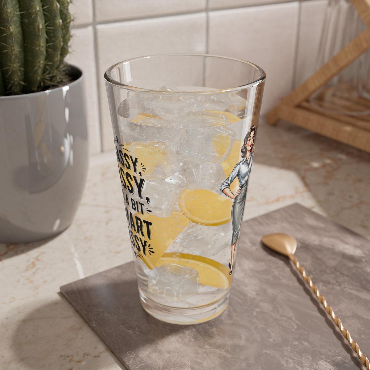 Funny Vintage "Classy, Sassy, and a Bit Smart Assy" Mixing Glass (16oz.)