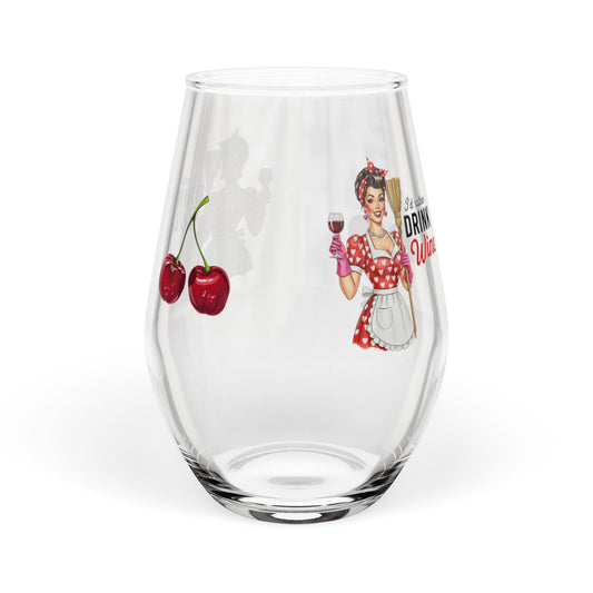 Funny Vintage "I'd Rather Drink Wine" Wine Glass