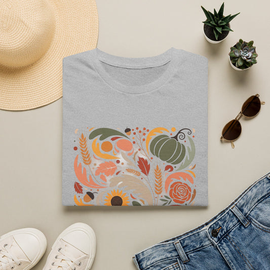 Colorful Autumn Harvest T-Shirt — Pumpkin & Sunflower Fall Graphic Tee