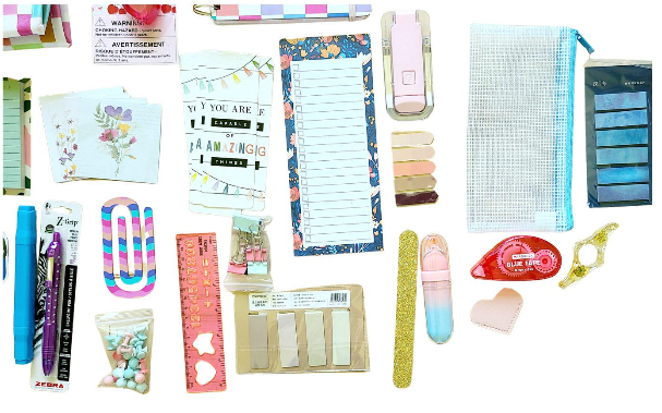 Bright Bookish Bundle: Pastel Checkered Stationery Set, Lunch Bag, Journal