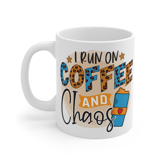 "I run on Coffee and Chaos" Leopard Print Mug Gift