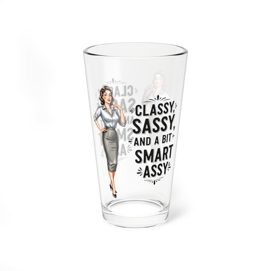 Funny Vintage "Classy, Sassy, and a Bit Smart Assy" Mixing Glass (16oz.)