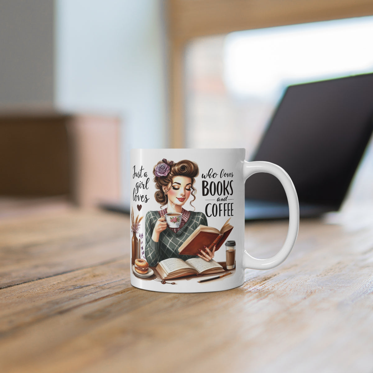 Funny Vintage "Just a Girl Who Loves Books & Coffee" Mug