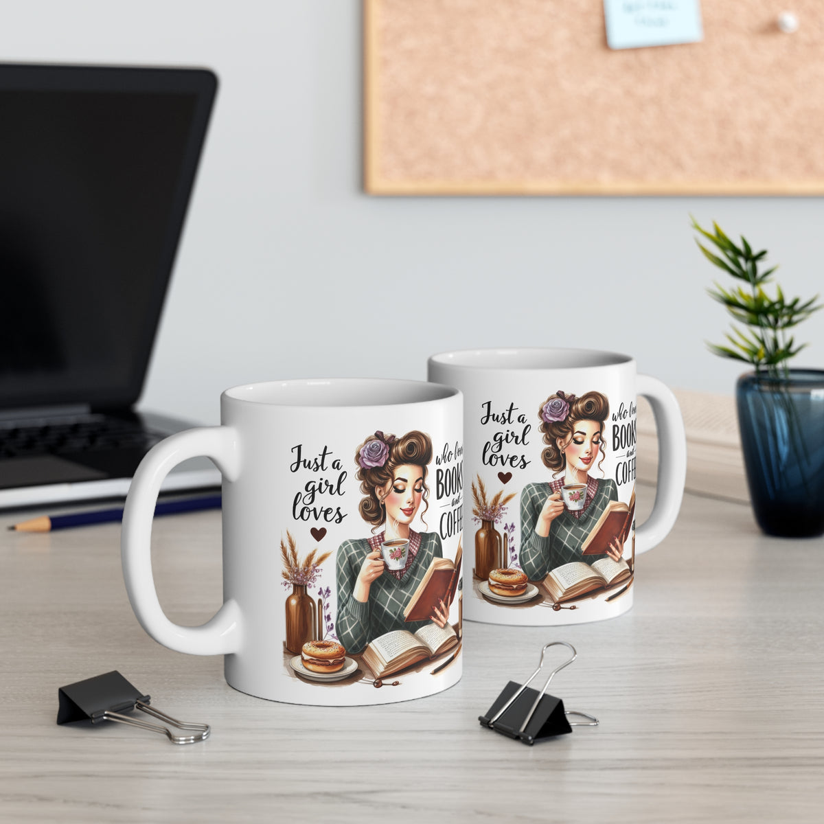 Funny Vintage "Just a Girl Who Loves Books & Coffee" Mug