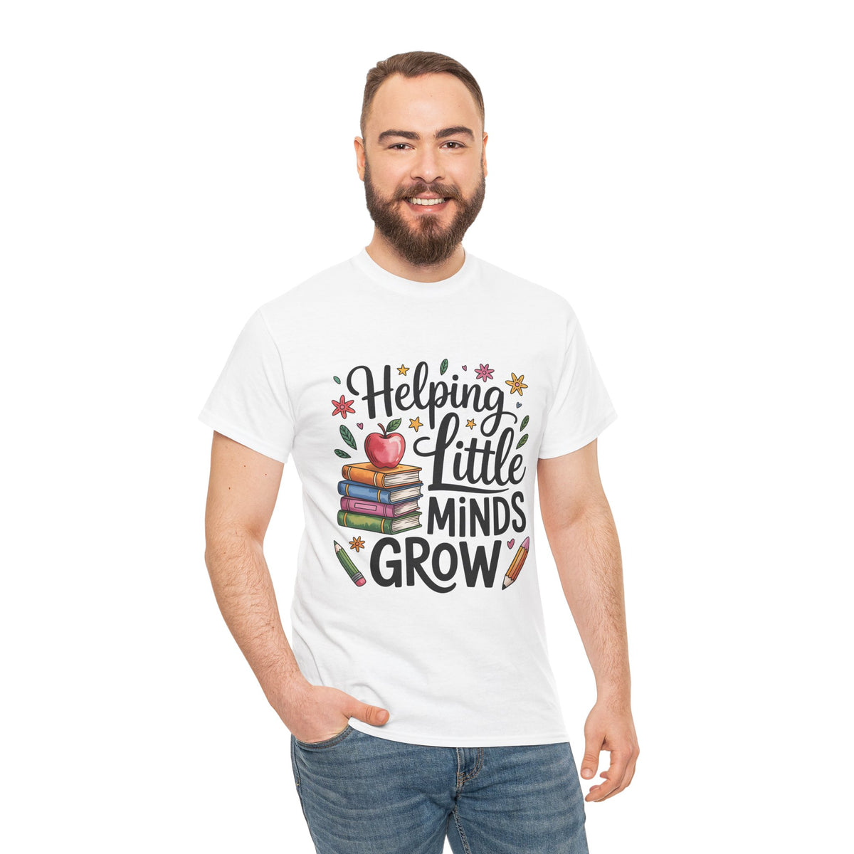 "Helping Little Minds Grow" Teacher Unisex Heavy Cotton Tee