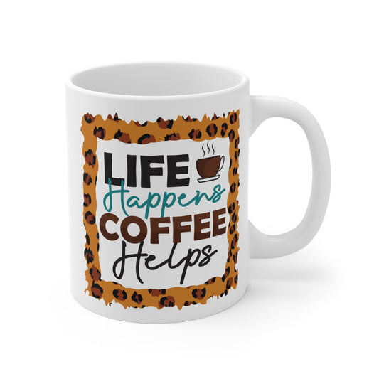 "Life Happens, Coffee Helps" Leopard Print Mug Gift