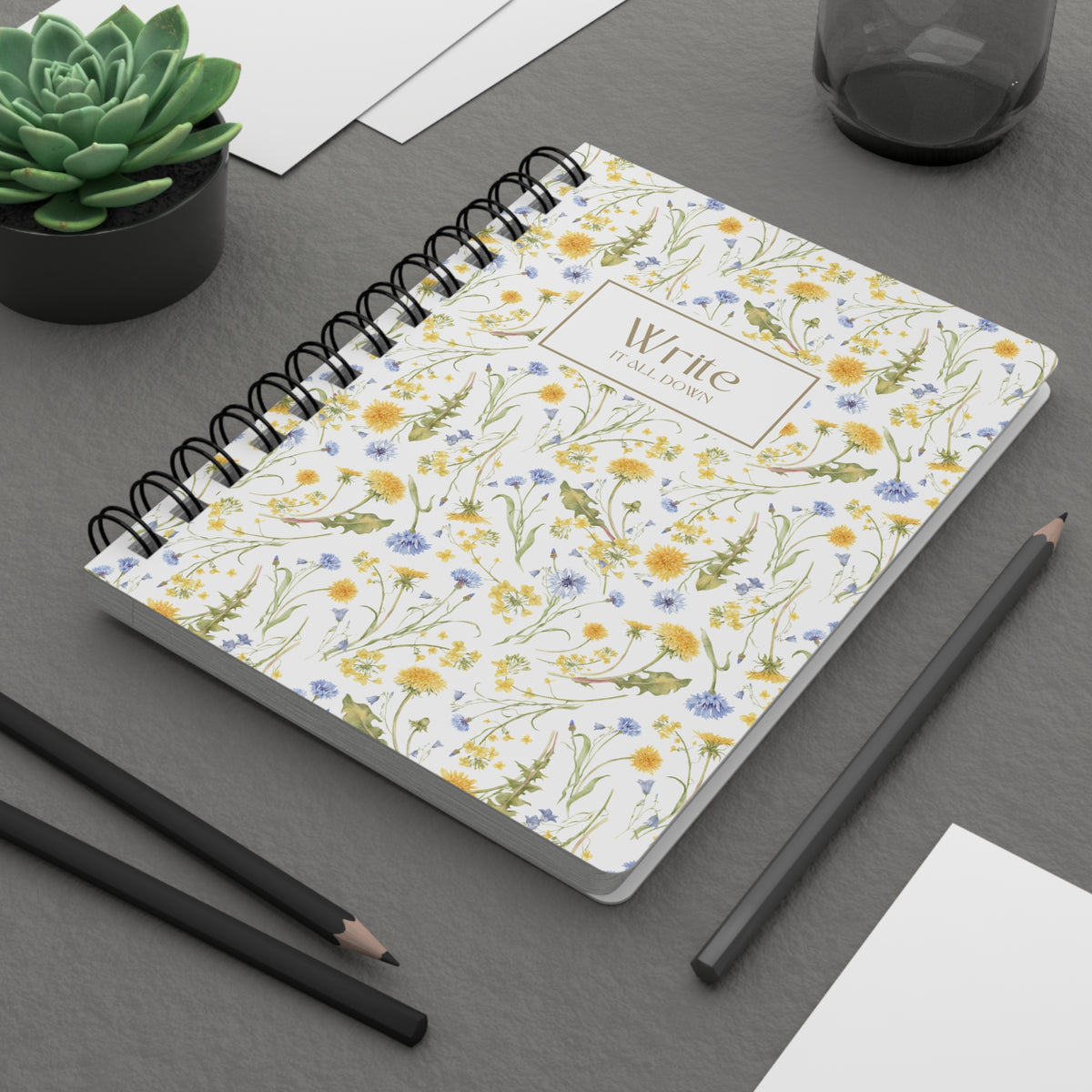 Floral Wildflower "Write It All Down" Spiral Journal Gift