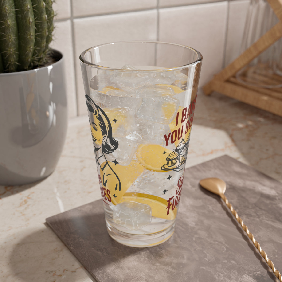 Funny Vintage "I Baked You Some Shut the Fucupcakes" Mixing Glass (16oz.)