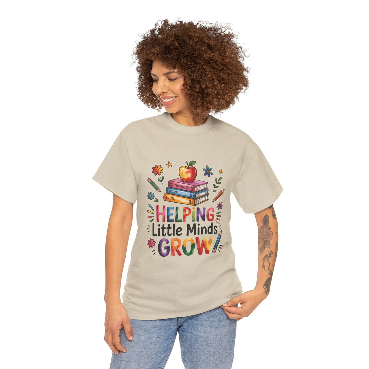 "Helping Little Minds Grow T-Shirt" Unisex Heavy Cotton Teacher Tee
