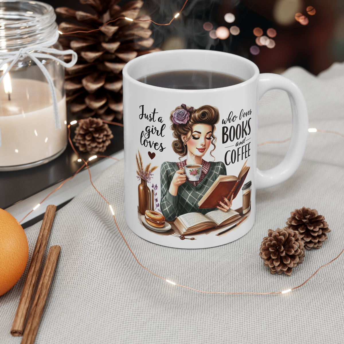 Funny Vintage "Just a Girl Who Loves Books & Coffee" Mug