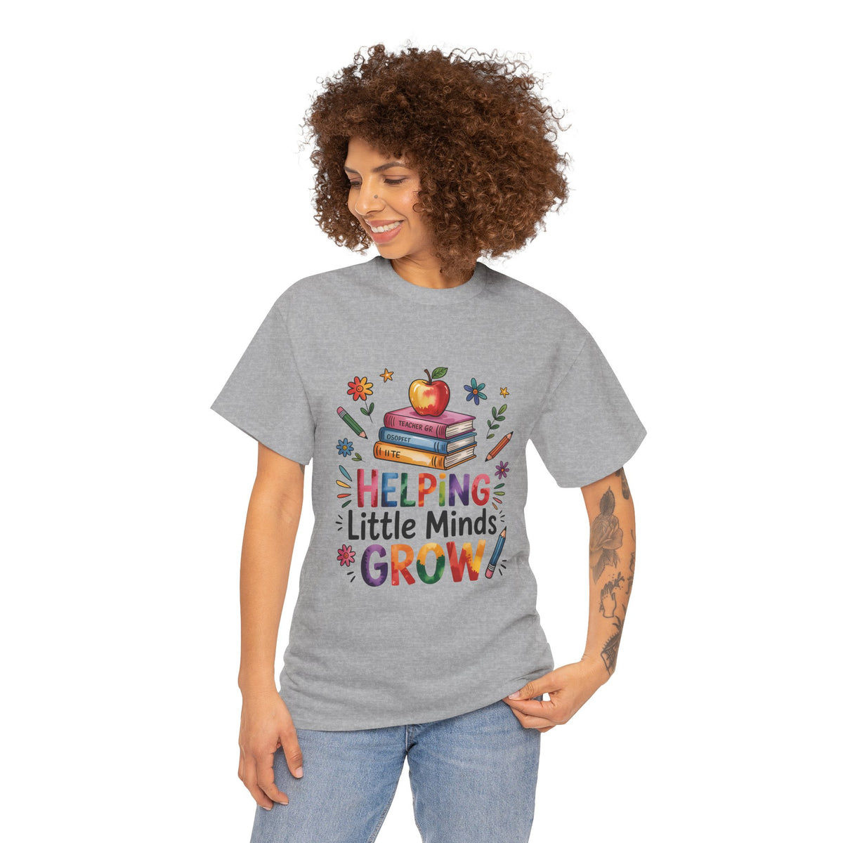 "Helping Little Minds Grow T-Shirt" Unisex Heavy Cotton Teacher Tee
