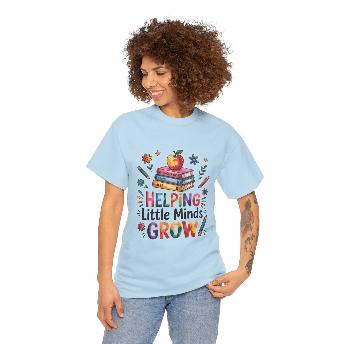 "Helping Little Minds Grow T-Shirt" Unisex Heavy Cotton Teacher Tee