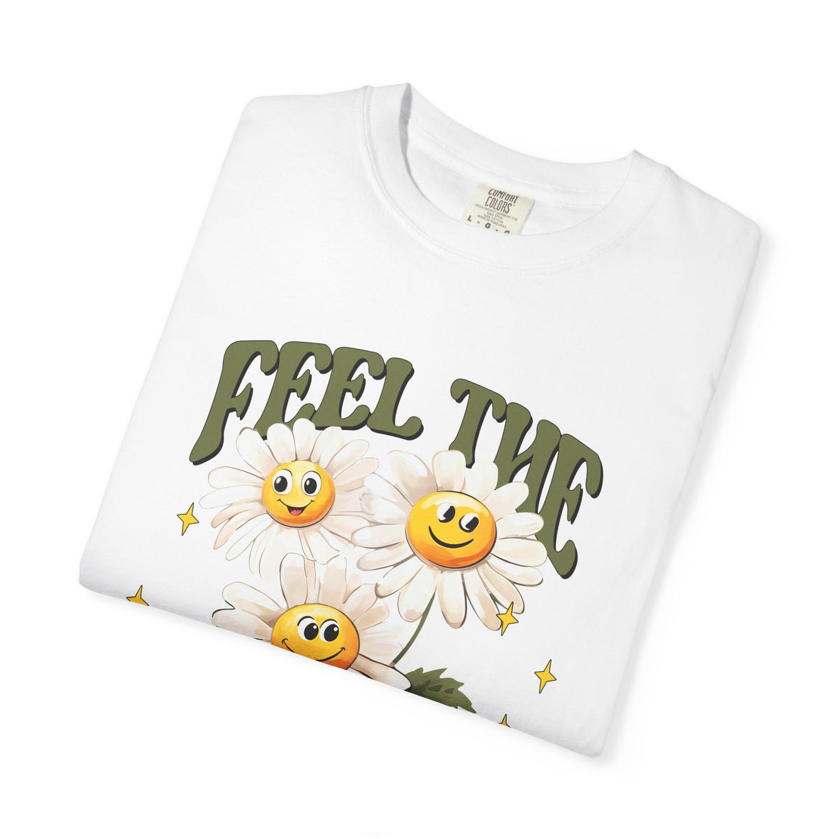 Feel the Power Daisy T-Shirt — Retro Smiley Flower Graphic Tee