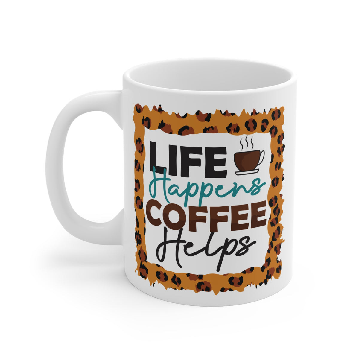 "Life Happens, Coffee Helps" Leopard Print Mug Gift
