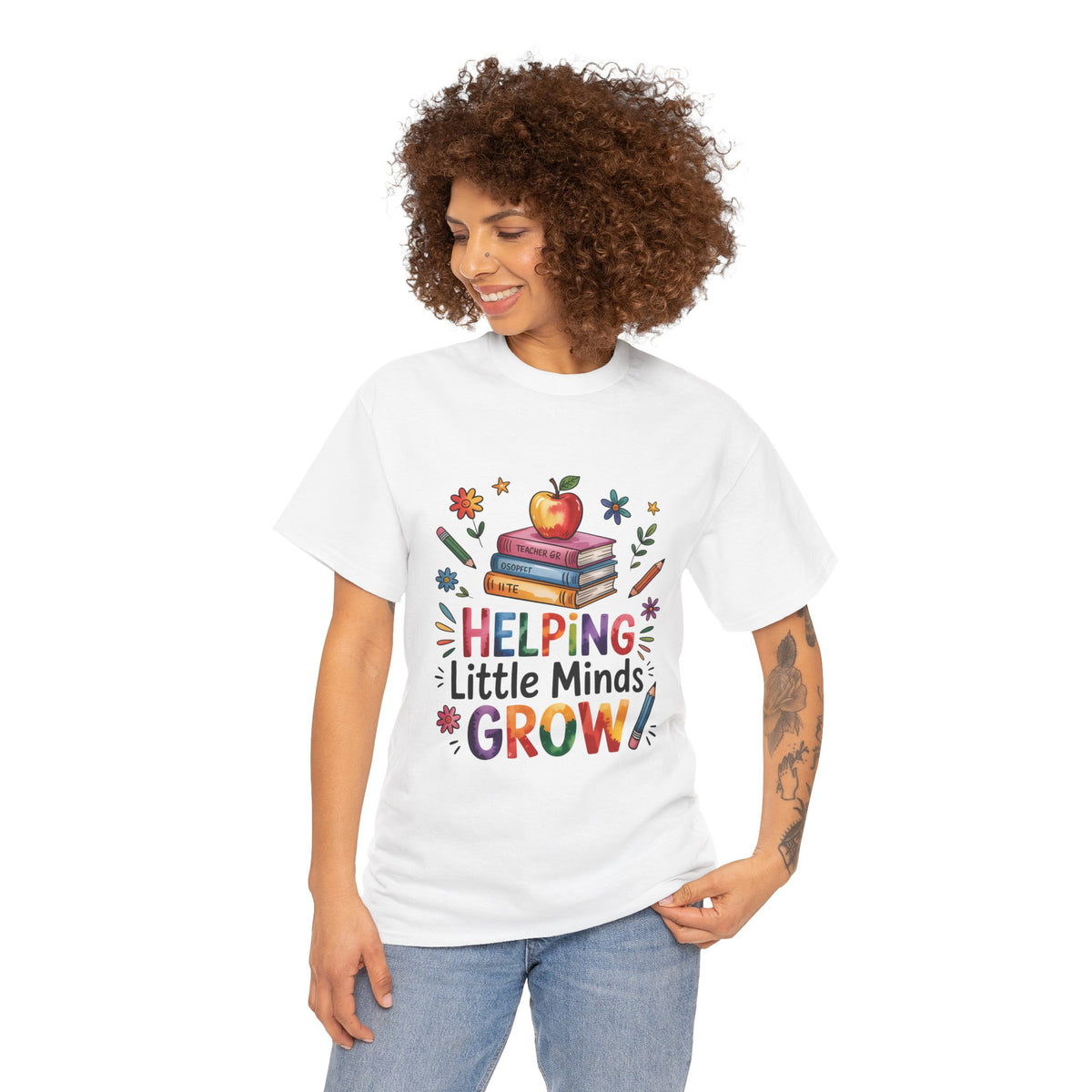 "Helping Little Minds Grow T-Shirt" Unisex Heavy Cotton Teacher Tee