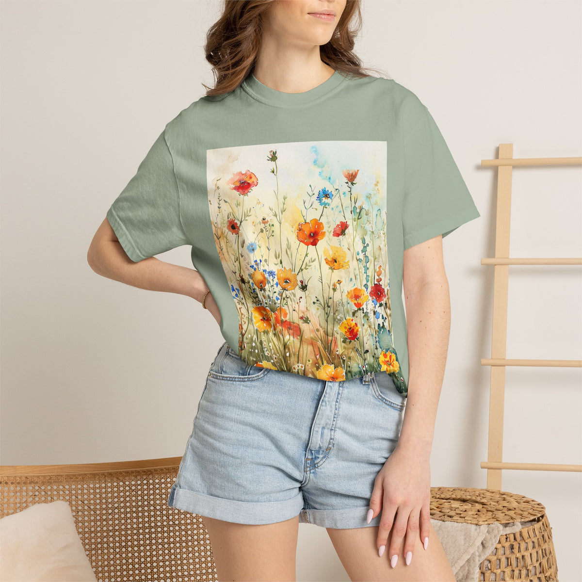 Floral Meadow T-Shirt  Watercolor Wildflower Graphic Tee