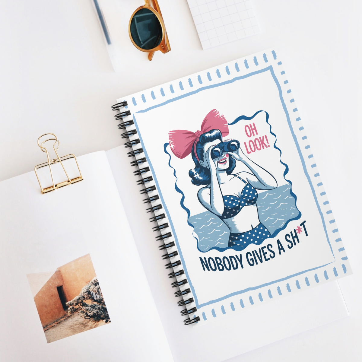 Retro Pinup 'Oh Look! Nobody Gives a Sh*t' Ruled Spiral Journal