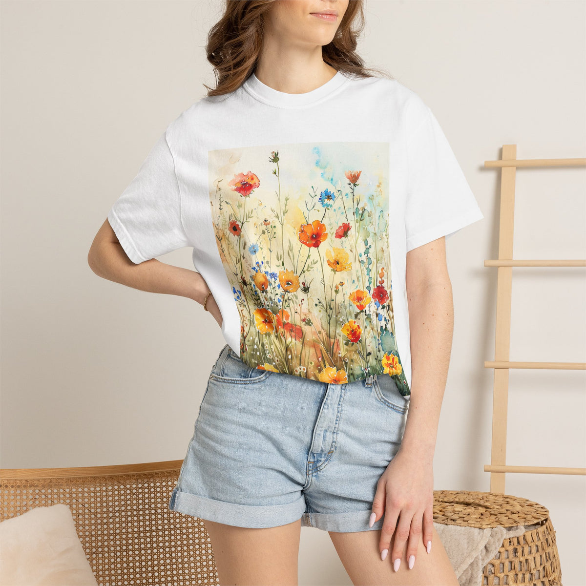 Floral Meadow T-Shirt  Watercolor Wildflower Graphic Tee
