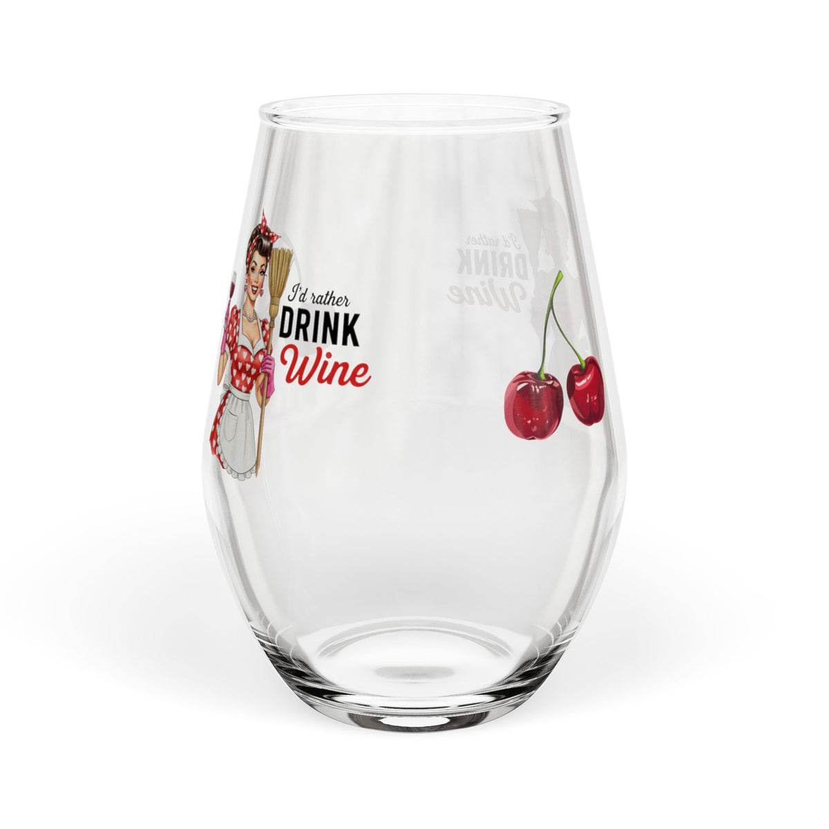 Funny Vintage "I'd Rather Drink Wine" Wine Glass