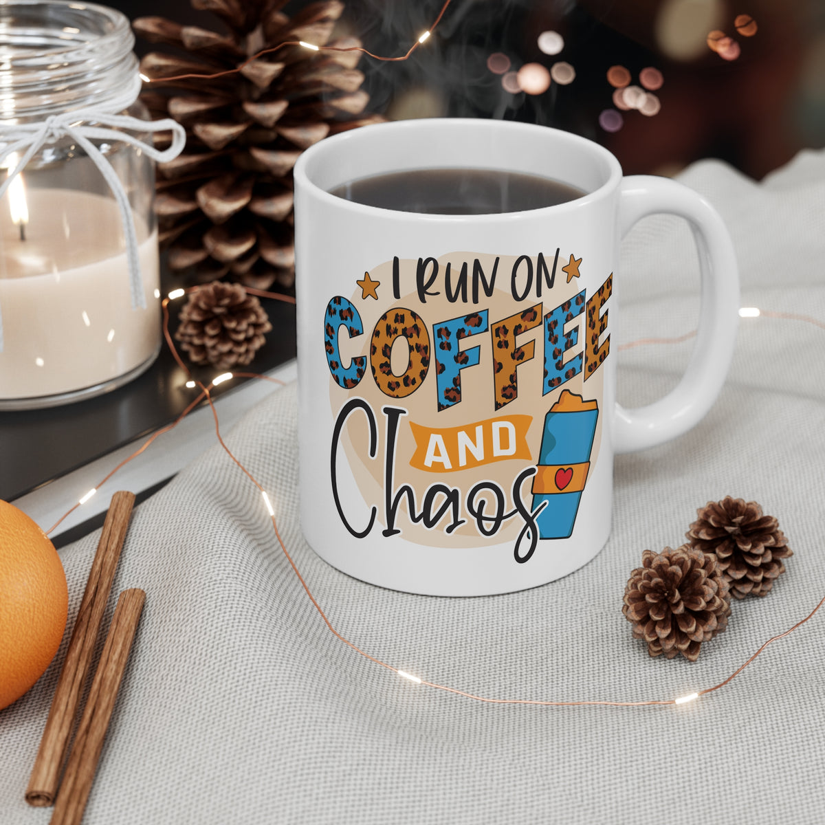 "I run on Coffee and Chaos" Leopard Print Mug Gift