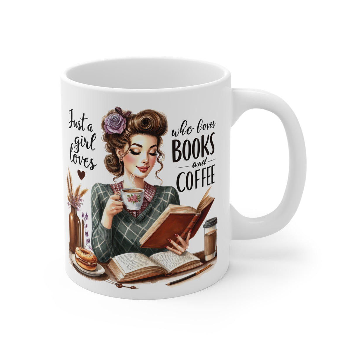 Funny Vintage "Just a Girl Who Loves Books & Coffee" Mug