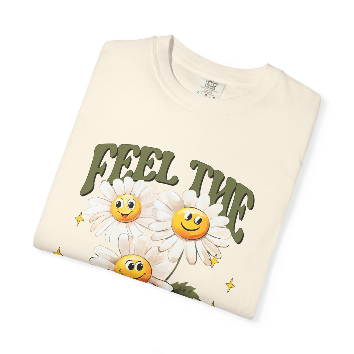 Feel the Power Daisy T-Shirt — Retro Smiley Flower Graphic Tee