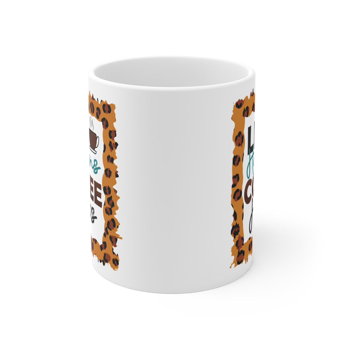 "Life Happens, Coffee Helps" Leopard Print Mug Gift