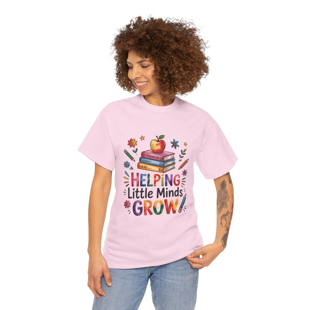 "Helping Little Minds Grow T-Shirt" Unisex Heavy Cotton Teacher Tee