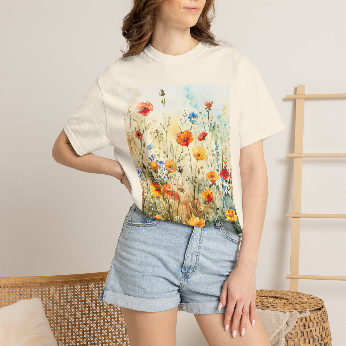 Floral Meadow T-Shirt  Watercolor Wildflower Graphic Tee