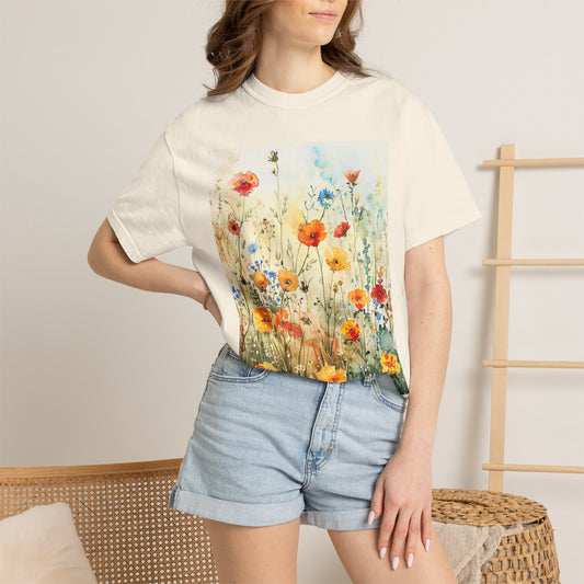 Floral Meadow T-Shirt  Watercolor Wildflower Graphic Tee