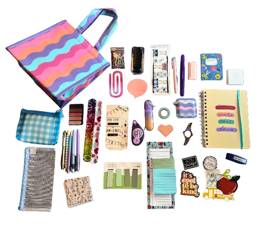Bookish Teacher Bundle: Insulated Lunch Bag, Journal, Classroom Supplies