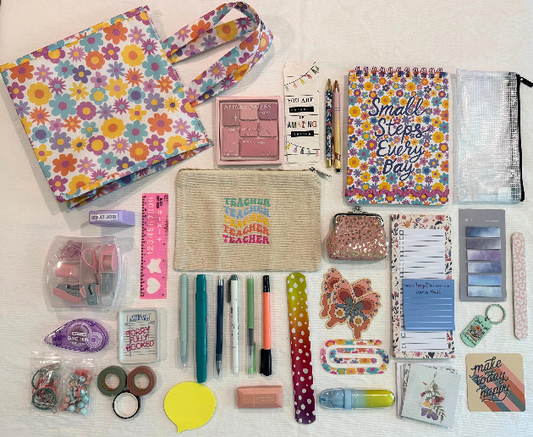 Groovy Floral Teacher Care Package: Retro Lunch Bag, Pouch, Stationery Set
