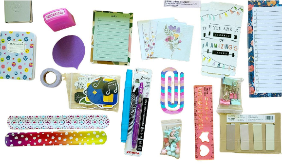 Bright Bookish Bundle: Pastel Checkered Stationery Set, Lunch Bag, Journal