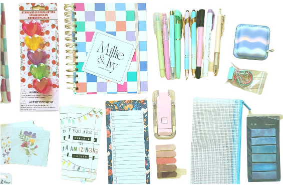 Bright Bookish Bundle: Pastel Checkered Stationery Set, Lunch Bag, Journal