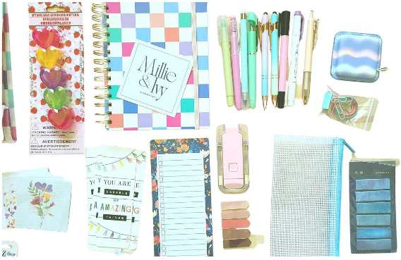 Bright Bookish Bundle: Pastel Checkered Stationery Set, Lunch Bag, Journal